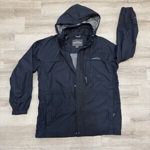 Eddie Bauer WeatherEdge Jacket Men XL Black Waterproof Hooded Coat Wind Rain